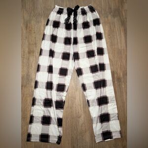 Plaid Women’s Pajama Pants with a Black Lace Bow - Black White and Grey